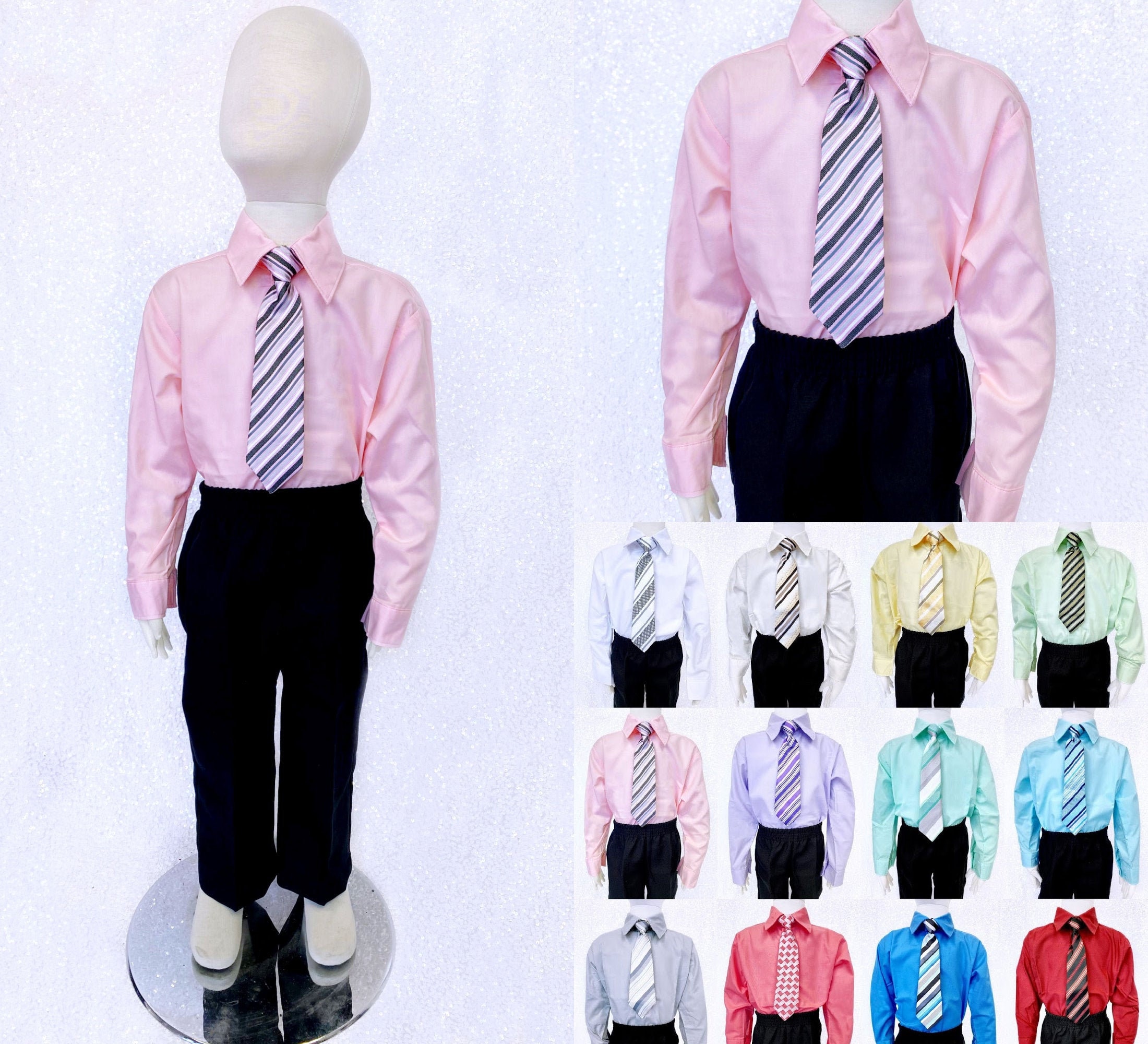 Rosa manga larga camisa clip-on corbata niño boda - Etsy México