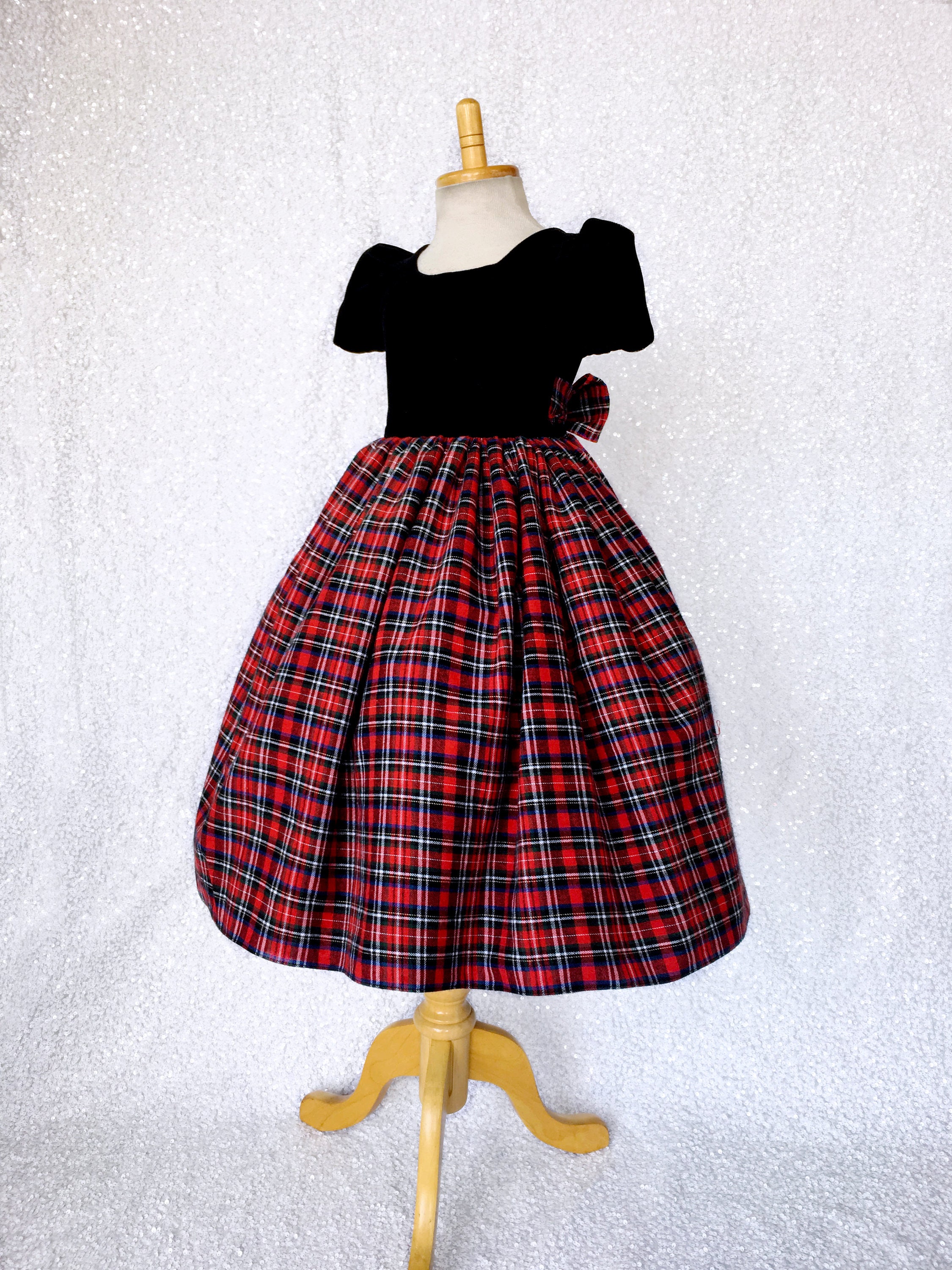 black and plaid christmas dress Black Velvet Bodice Plaid Christmas Dress: Rustic Holiday Party Girl Dress