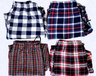 Navy White Plaid Cotton Red Black Christmas Winter Adult Unisex Youth Pajama Bottoms Set Women Men PJ Warm Pants Small Medium Large XL XXL