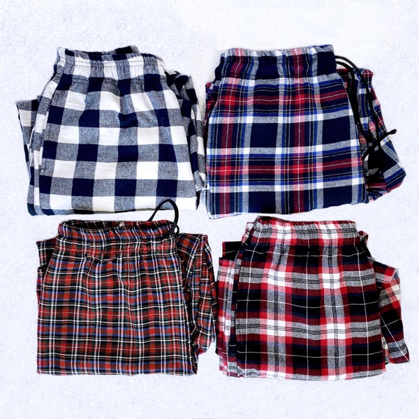 Navy White Plaid Cotton Red Black Christmas Winter Adult Unisex Youth Pajama Bottoms Set Women Men PJ Warm Pants Small Medium Large XL XXL