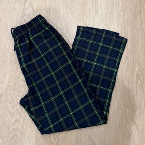 Christmas Matching Plaid Flannel Pajama Pants: Unisex Cotton PJ Bottoms with Pockets Navy Plaid