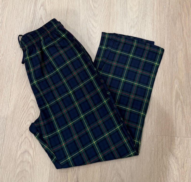 Christmas Matching Plaid Flannel Pajama Pants: Unisex Cotton PJ Bottoms with Pockets Navy Plaid