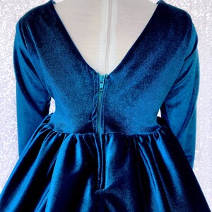 peacock blue velvet dress