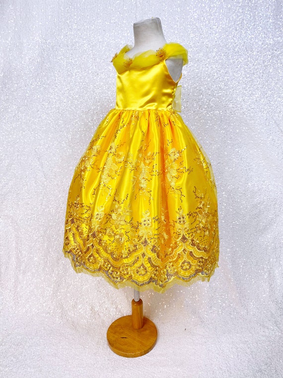 Floral Embroidery Off the Shoulder Yellow Belle Inspired Gown | Etsy