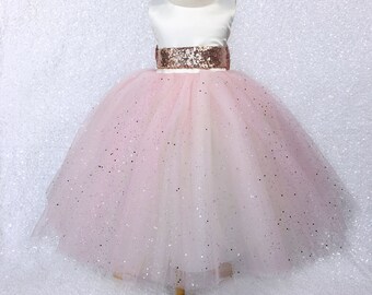Blush Rose Gold Sequin Tulle Dress: V-back Flower Girl Dress - Etsy