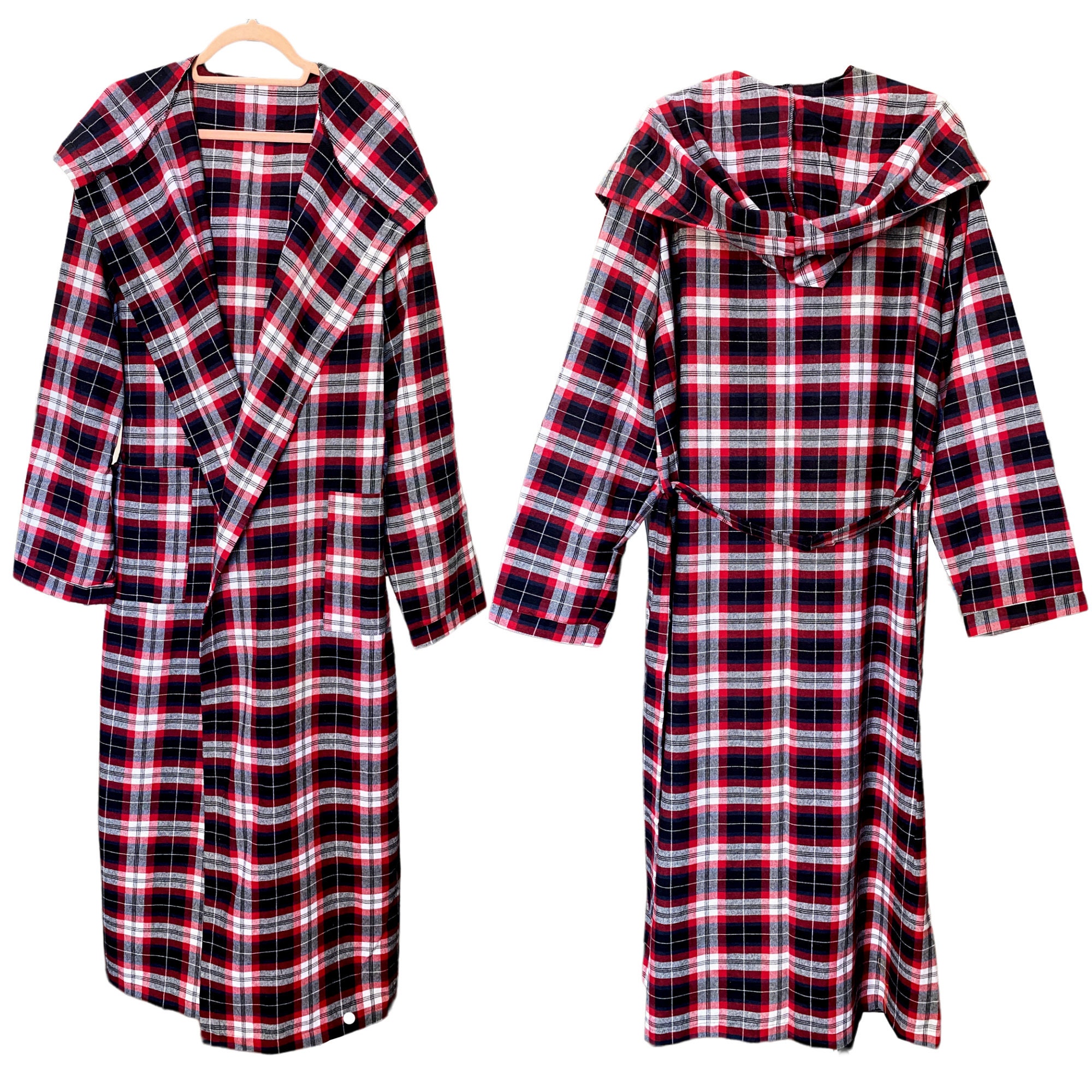 Christmas Unisex Adult Oversize Plaid Cotton Robe With Hood and Pockets - Etsy Israel Christmas Unisex Adult Oversize Plaid Cotton Robe With Hood and Pockets - Etsy Israel