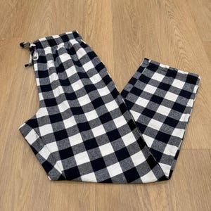 Christmas Matching Plaid Flannel Pajama Pants: Unisex Cotton PJ Bottoms with Pockets White + Black Plaid
