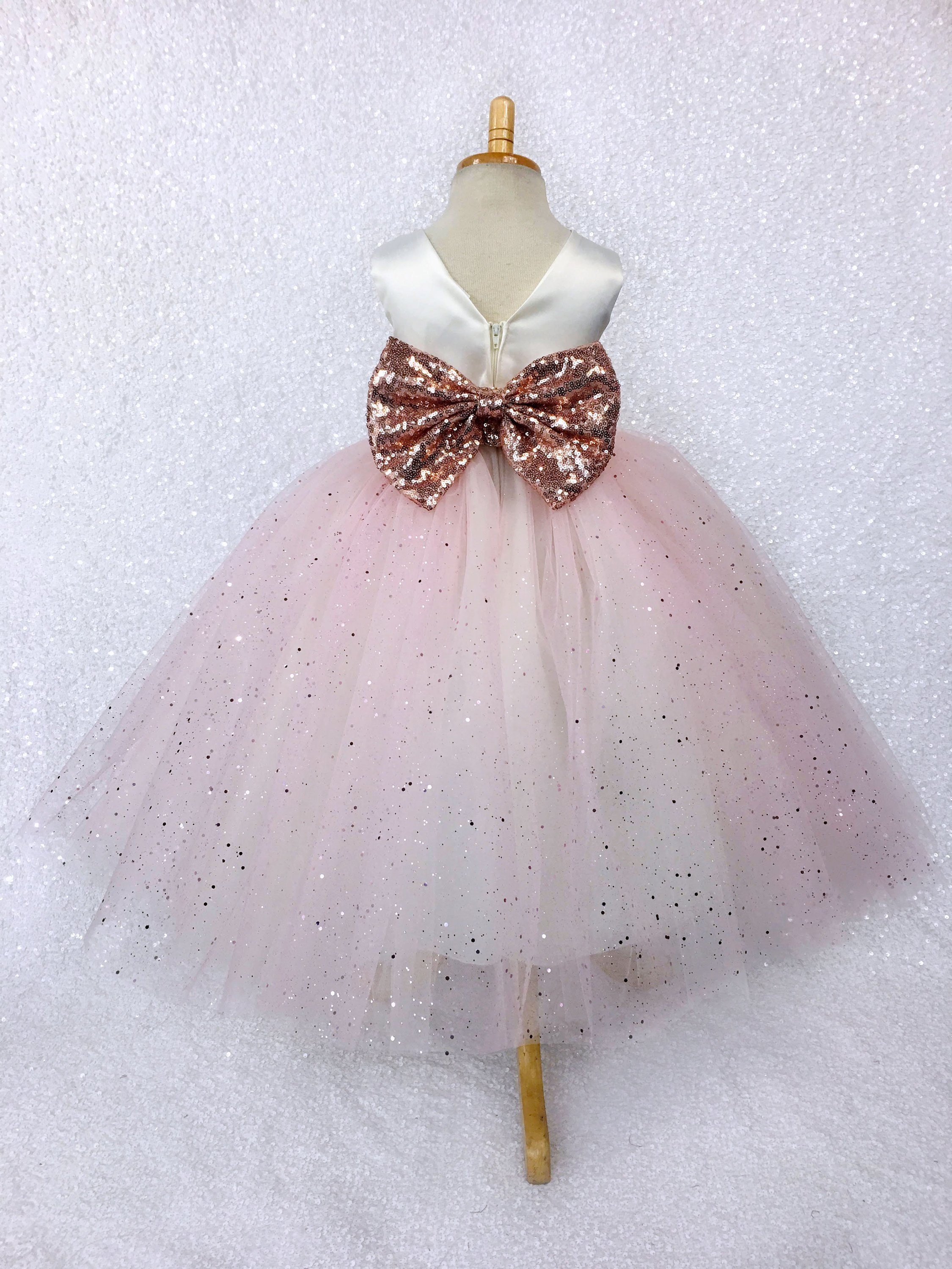 Blush Rose Gold Sequin Tulle Dress: V-back Flower Girl Dress - Etsy Blush Rose Gold Sequin Tulle Dress: V-back Flower Girl Dress - Etsy