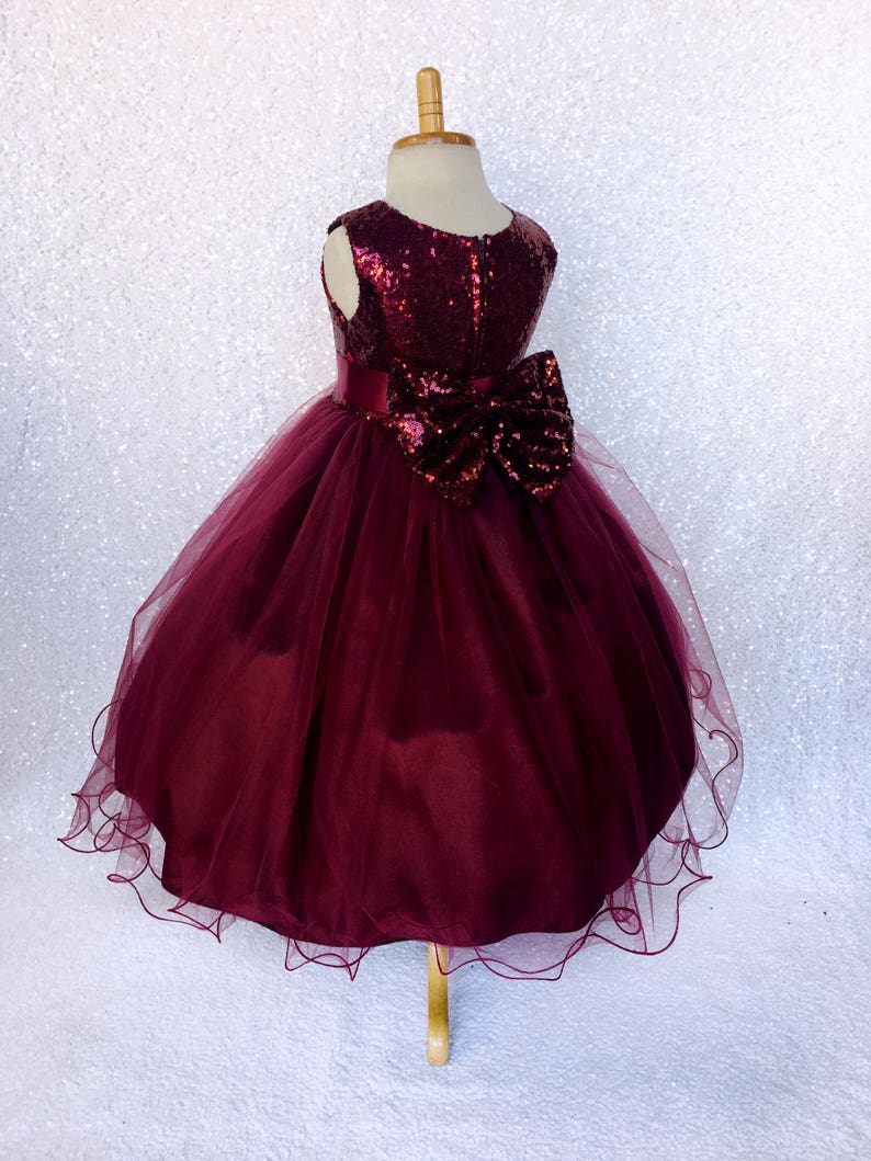 Cute Tulle Burgundy Sequins A-Line Flower Girl Dress