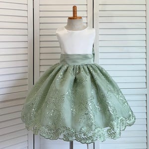 Sage Green Floral Embroidery Dress: Easter Spring Wedding Girl Gown
