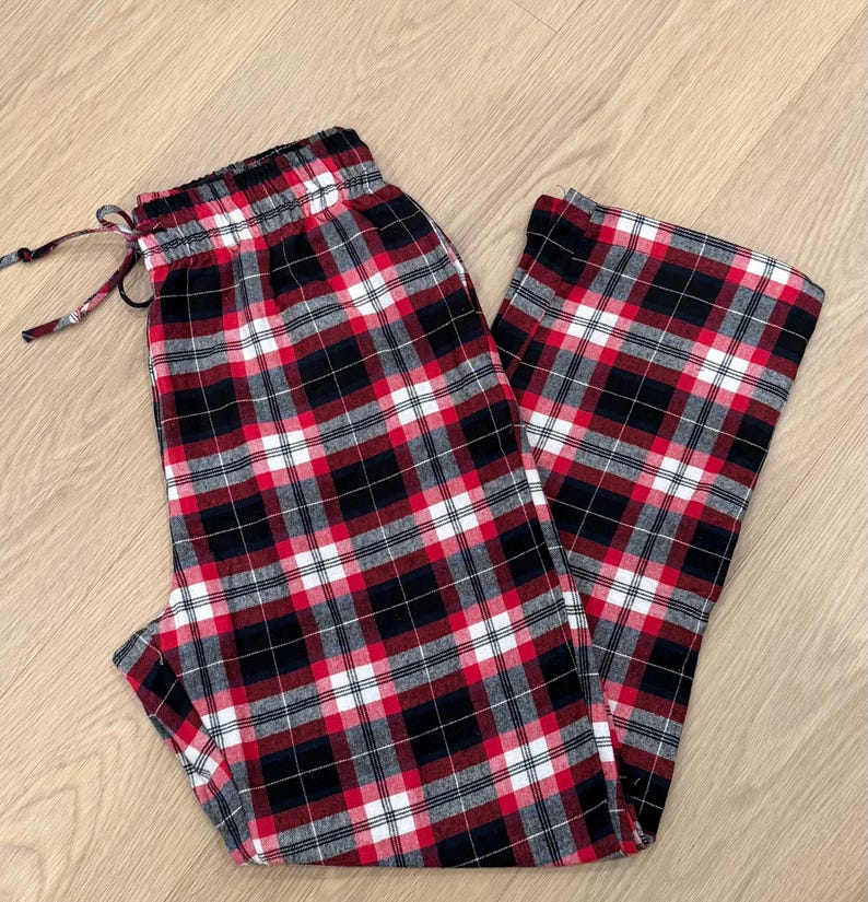 Christmas Matching Plaid Flannel Pajama Pants: Unisex Cotton PJ Bottoms with Pockets BNRW Plaid