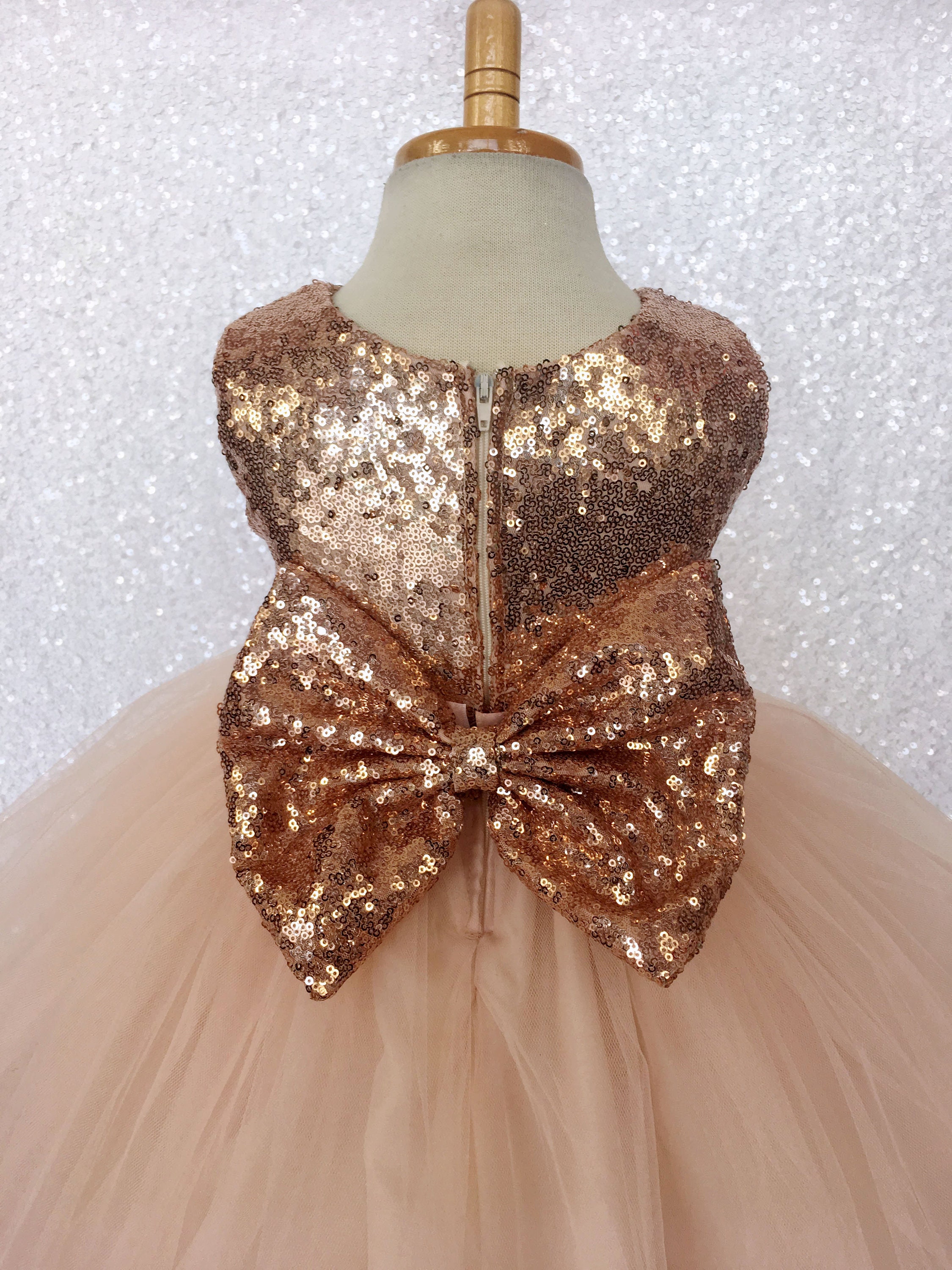 Formal Mini Sequin Sleeveless Rose Gold Blush Gown Junior Newborn