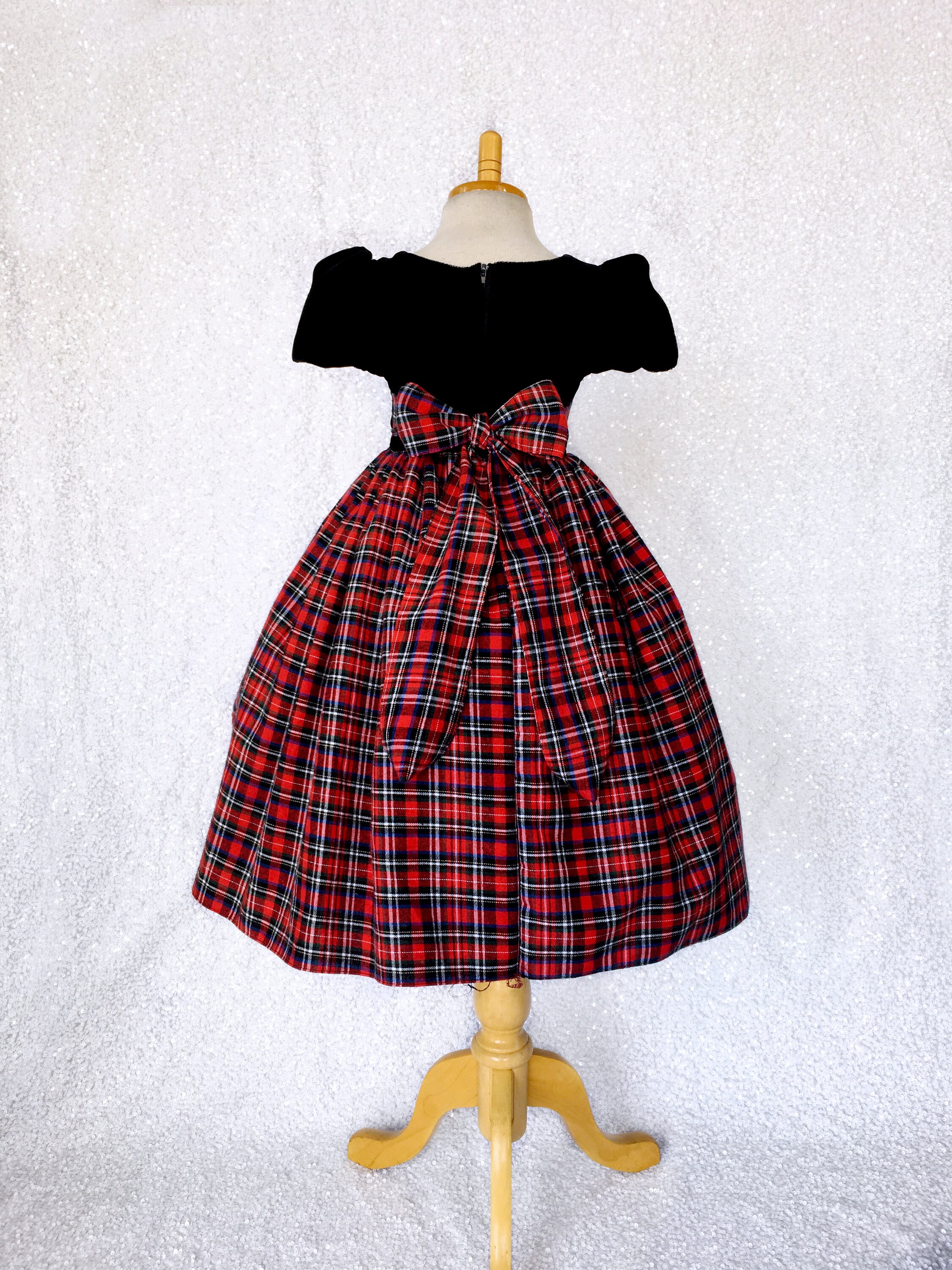 Black Velvet Bodice Plaid Christmas Dress: Rustic Holiday Party Girl Dress