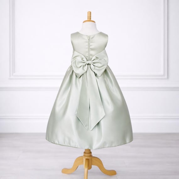 sage green juniors dress Satin Ankle Length Bridal Rustic Spring Fall Bridesmaids Toddler Junior Gold / 3XL
