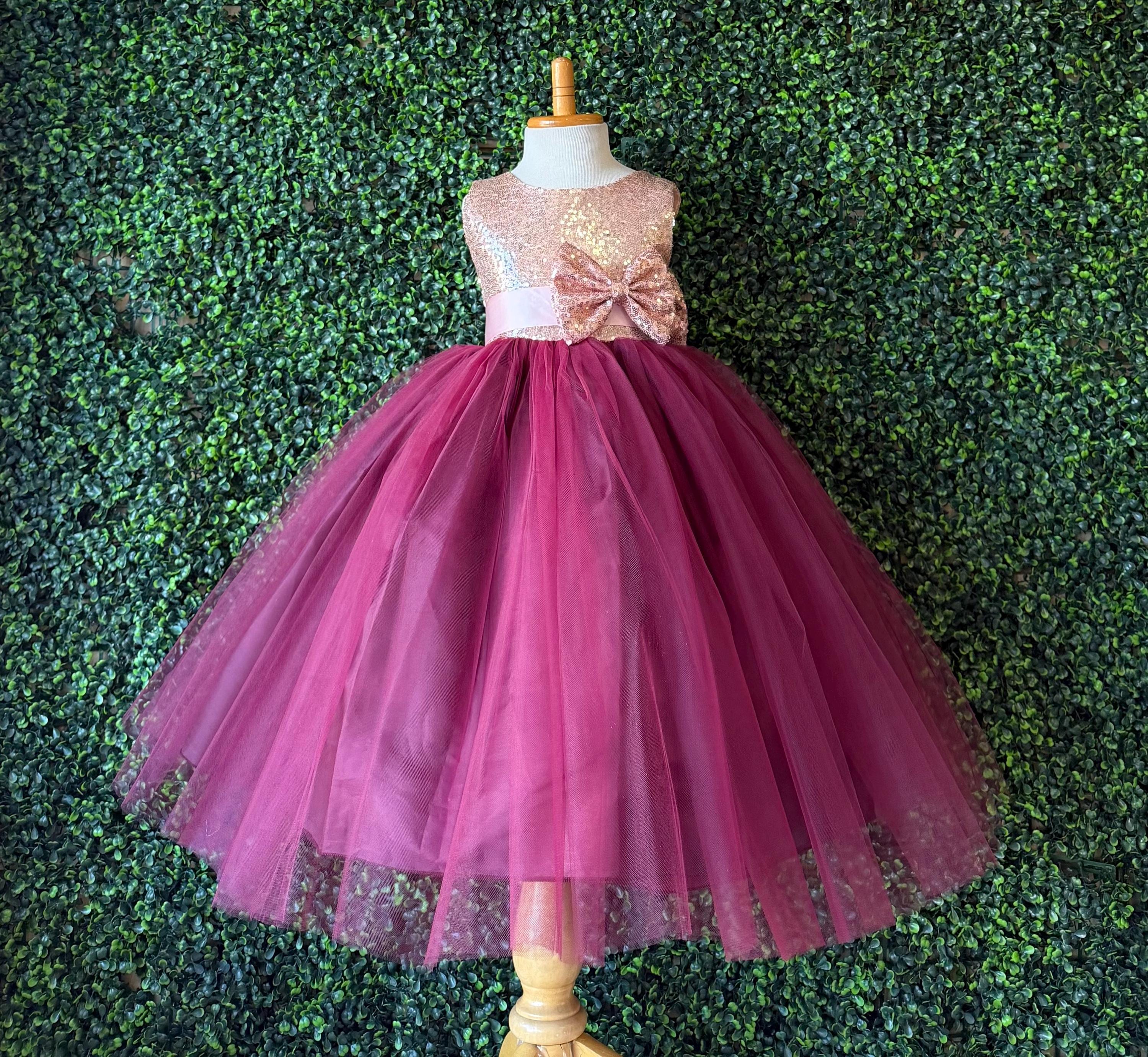 Oazifestiv Burgundy And Rose Gold Flower Girl Dress Azazie Chelle Burgundy  A-Line Pleated Chiffon Dress