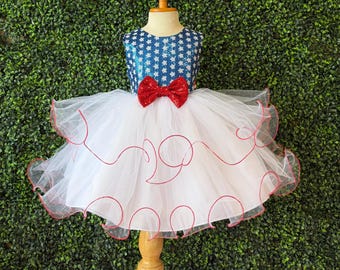 Patriotic 4th of July Tulle Holiday Knee Red, White & Blue Star Sequin Bodice