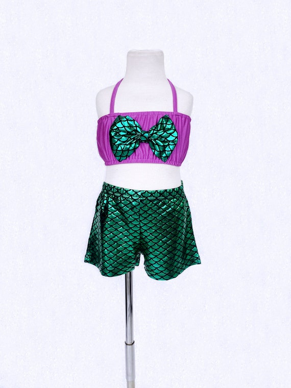 Purple Green Little Mermaid Inspired 3 Piece Swimsuit Junior Toddler Summer Vacation Pageant Birthday Party Swimwear Small Medium Large XL Etsy Mexico
