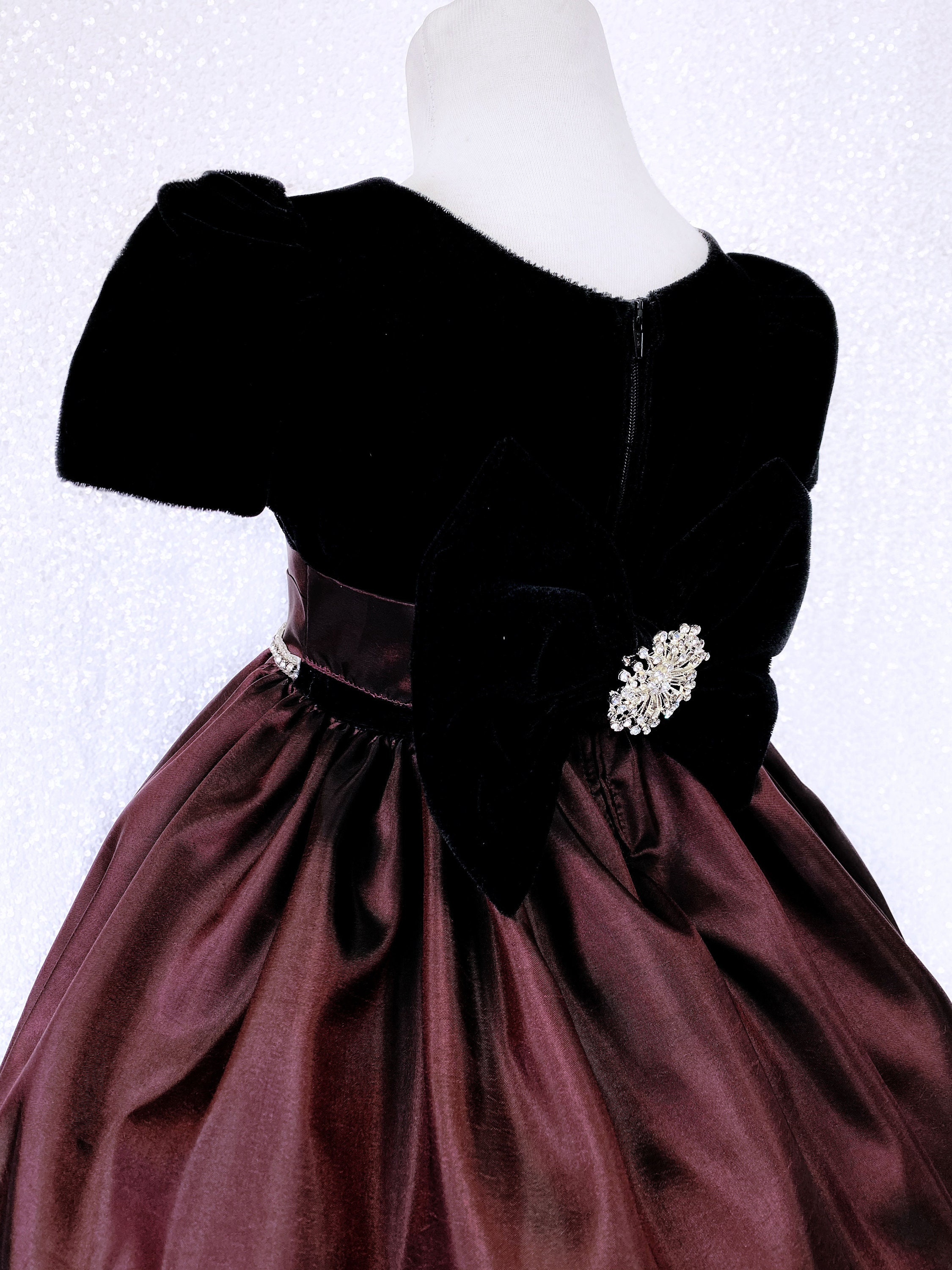 velvet and taffeta holiday dress Burgundy & Black Winter Christmas Black Multi
