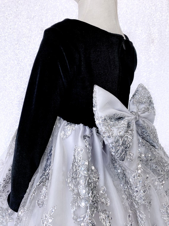 Black and Silver Sequins Evening Dress, Black and Silver Long Sleeve  Evening Dress, Modest Evening Dress Miami