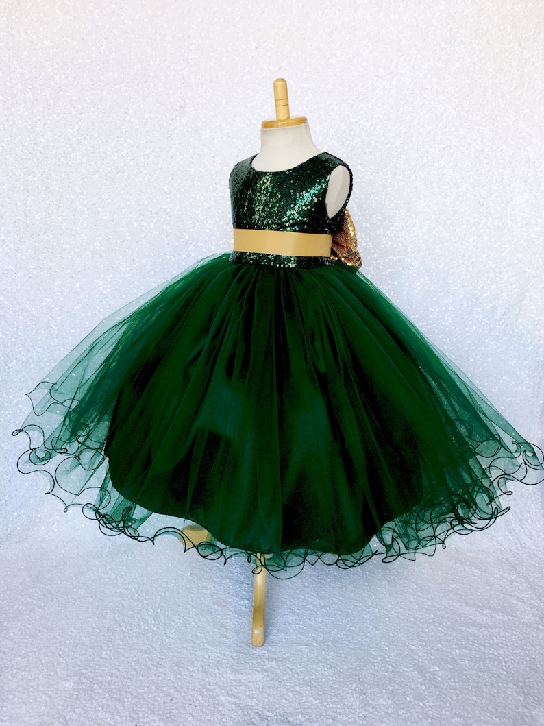 Sparkly Chic Hunter Green Mini Sequin Dress Tulle Gold Big Bow | Etsy
