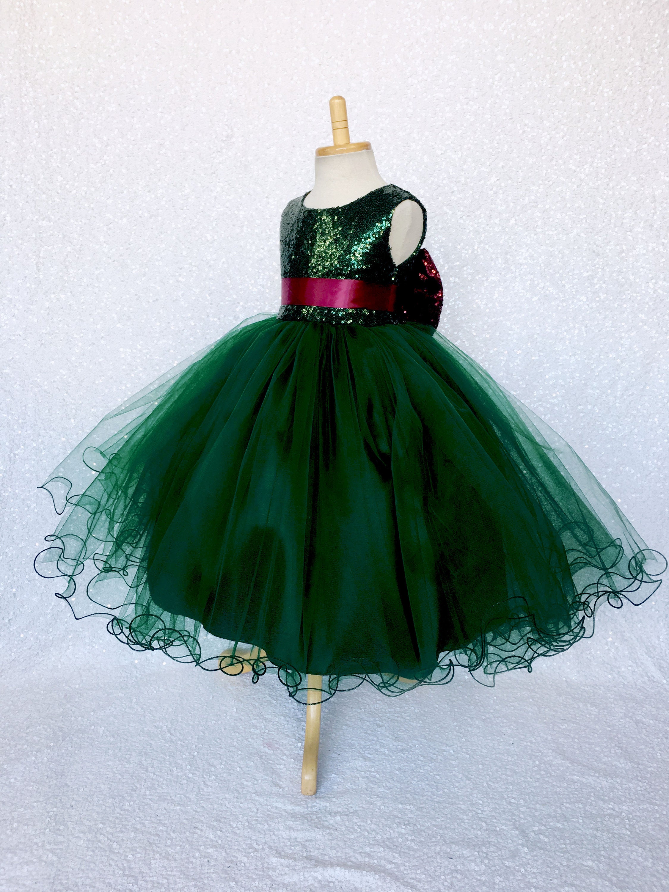 Tulle 2 Layer Mini Sequin Hunter Green Burgundy Sequin Bow | Etsy