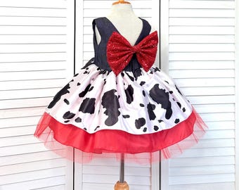 Vestido campestre de mezclilla rústica para niña, de tul rojo, largo hasta la rodilla, con espalda en V y diseño de vaquera