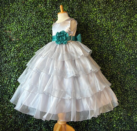 silver junior bridesmaid dresses Flower Girl Satin Sleeveless Ankle Length Toddler Dress Duration:1 day