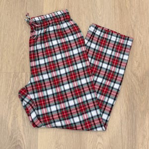 Christmas Matching Plaid Flannel Pajama Pants: Unisex Cotton PJ Bottoms with Pockets RGW Plaid