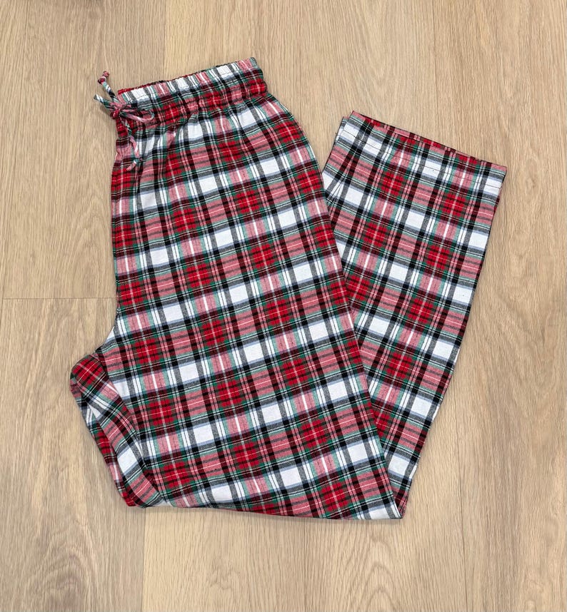 Christmas Matching Plaid Flannel Pajama Pants: Unisex Cotton PJ Bottoms with Pockets RGW Plaid