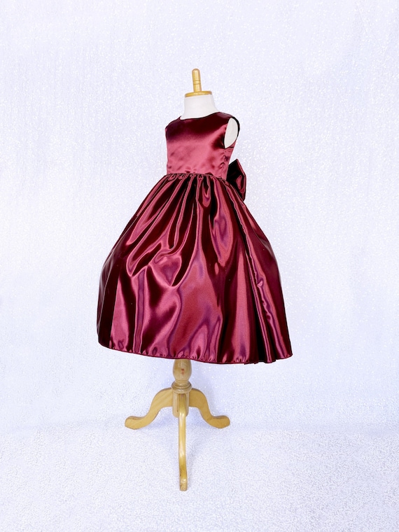 Sleeveless Red Burgundy Wine Satin Gown Toddler Newborn Wedding