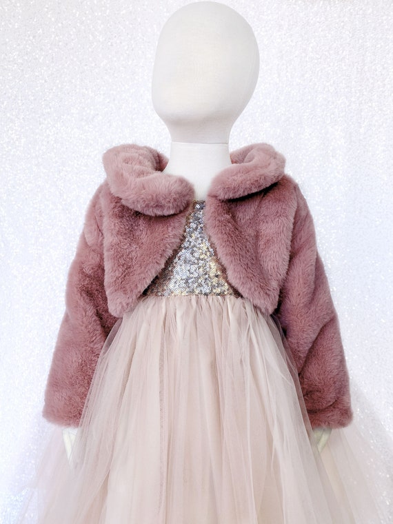 Warm Formal Chic Long Sleeve Faux Fur Jacket Dusty Rose Open - Etsy