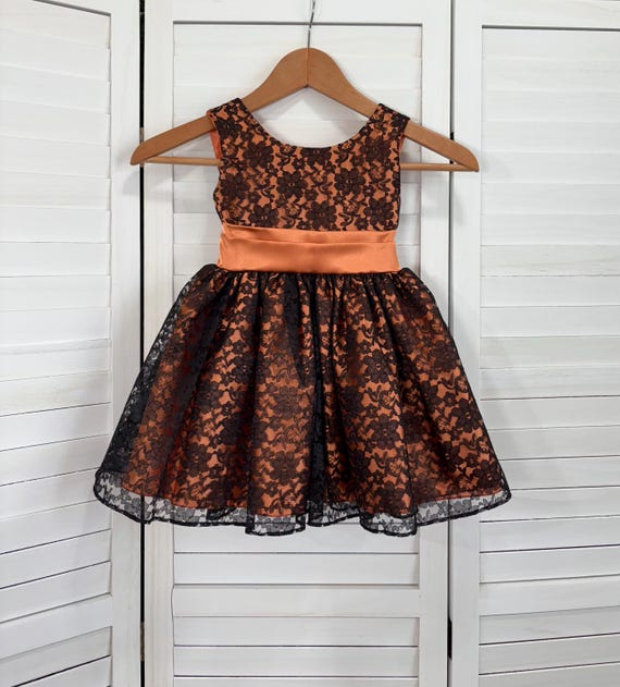 Black Floral Lace Dress: Burnt Orange Bridesmaid, Flower Girl Outfit