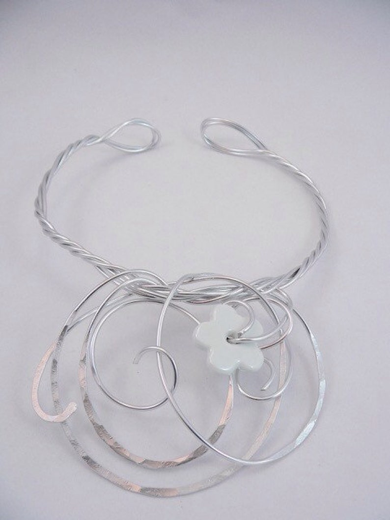 Bib necklace.Silver wire statement .