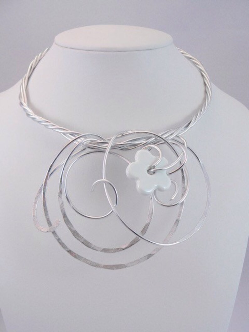 Bib necklace.Silver wire statement .