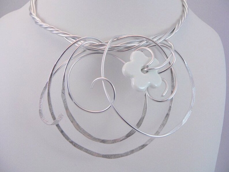 Bib necklace.Silver wire statement .
