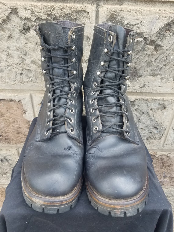 black and red work boots