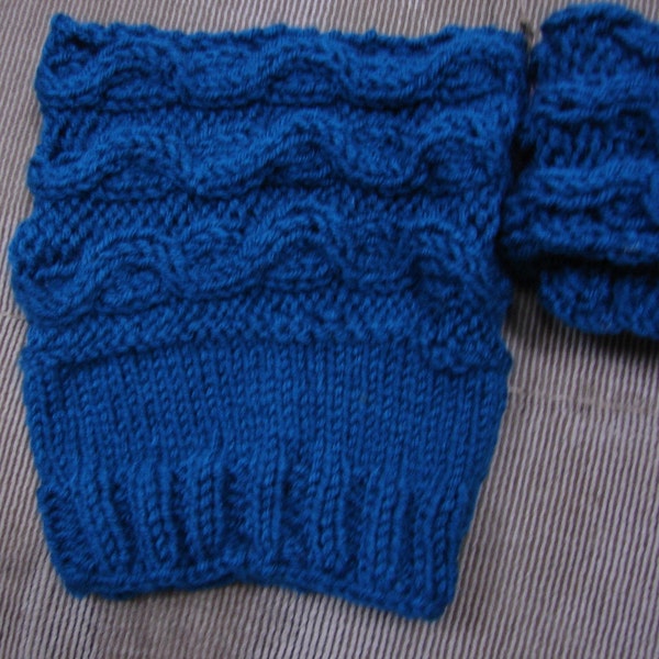 Hand Knit Boot Toppers, Boot Cuffs, Cable Swirl Pattern Set (2) Color Teal