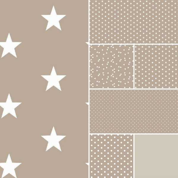 9,98EUR/m Baumwollstoffe Meterware sand beige - Punkte Sterne Streifen Anker uni