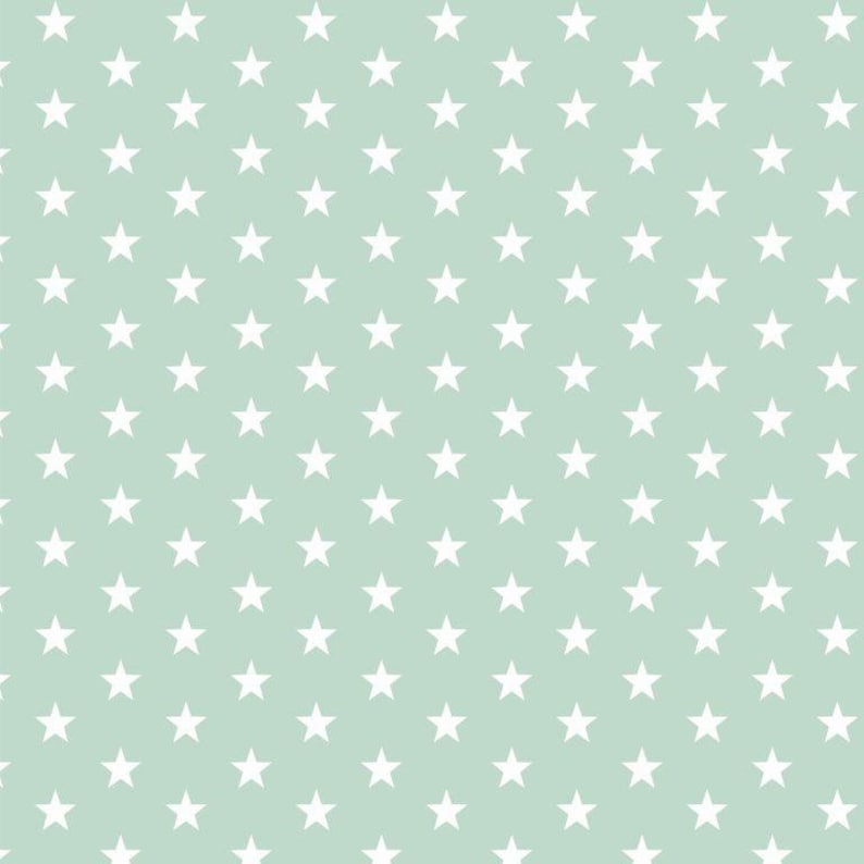 May include: A seamless pattern of white stars on a light blue background.