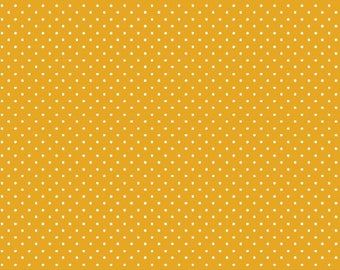 Pode incluir: Um fundo amarelo com um padrão de bolinhas brancas.