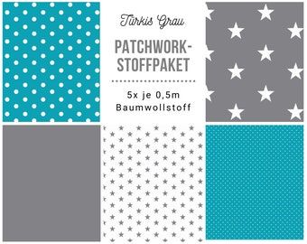 7,99 Euro/m Stoffpaket Patchwork Baumwollstoffe 5 x (50x150cm) DIY Türkis Grau