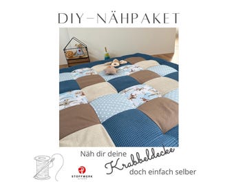 Nähpaket * Patchworkdecke * DIY * Krabbeldecke * Patchwork Stoffe  *Babydecke * Wolkenstürmer Blau