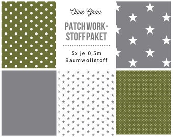 7,99 Euro/Meter  Stoffpaket Patchwork Baumwollstoffe 5 x (50 x 150 cm) DIY Olive Grau