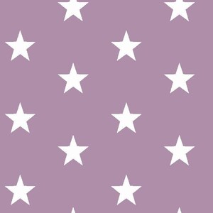 May include: A seamless pattern of white stars on a light purple background.