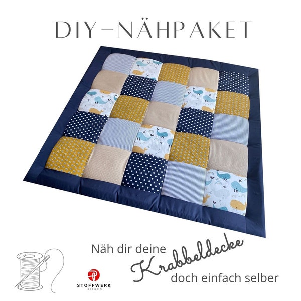 Nähpaket * Patchworkdecke * DIY * Krabbeldecke * Patchwork Stoffe  *Babydecke * Blauwale Senfgelb Navyblau