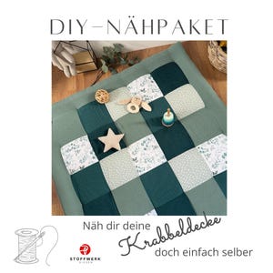 Nähpaket * Patchworkdecke * DIY * Krabbeldecke Eucalyptus Petrol Grün