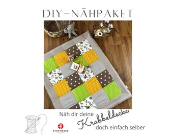 Nähpaket * Patchworkdecke * DIY * Krabbeldecke * Patchwork Stoffe  *Babydecke * Safari Gelb Grün Sand