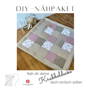 Nähpaket * Patchworkdecke * DIY * Krabbeldecke * Patchwork Stoffe  *Babydecke * Cord Rehe Altrosa Sand