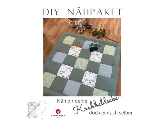 Nähpaket * Patchworkdecke * DIY * Waffelpiqué * Krabbeldecke * Patchwork Stoffe  *Babydecke * Eucalyptus Grün