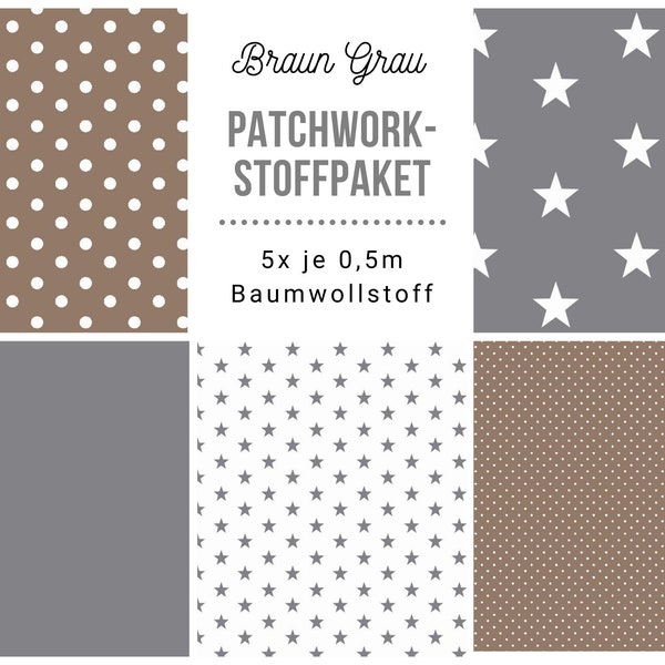 Stoffpaket Patchwork Baumwollstoffe 5 x (50x148cm) DIY Braun Grau